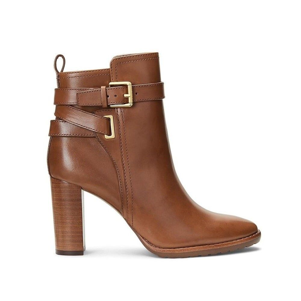 Ralph Lauren Womens 10 B Polo Tan Leather Madisyn High Heel Booties DISPLAY NS6
